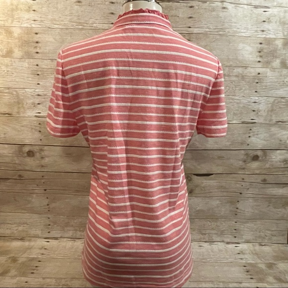 HP! Tory Burch Soft Ruffle Trim Striped Polo size Large - Picture 2 of 11